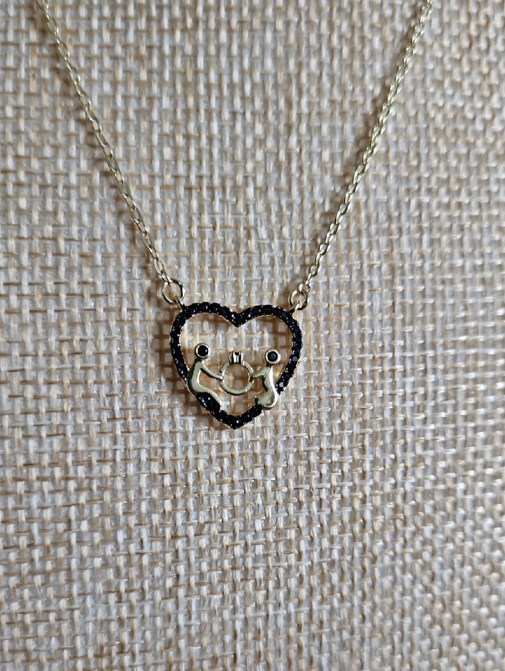 Gold-Tone Heart Necklace with Black Accents